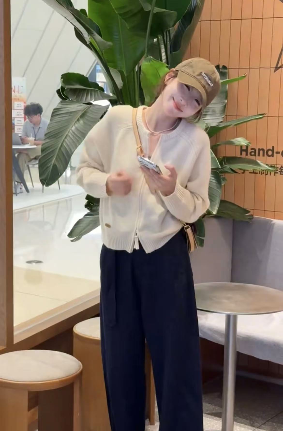 Double-Sided Knit Sweater and Wool Wide-Leg Pants Set