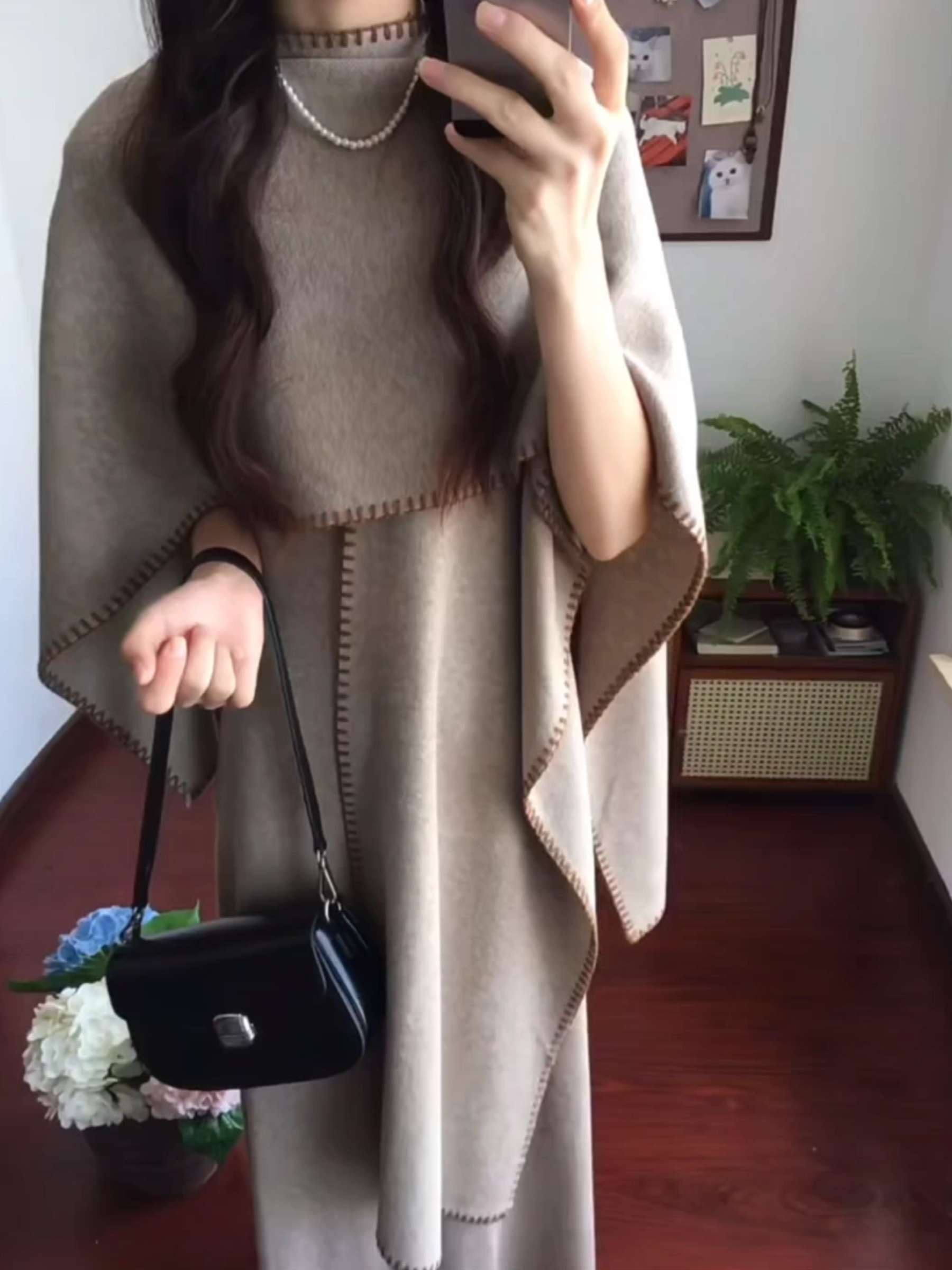 High Quality Shawl Set Slimming Wool Blend Dress Fall Long Skirt Two Piece Set – Style 5e8a50