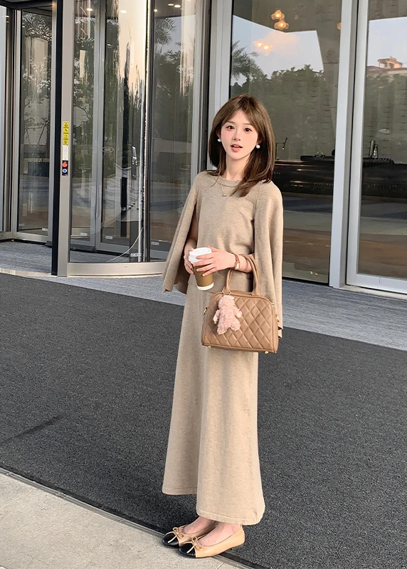 Petite French Two-Piece Knit Top and Skirt Set