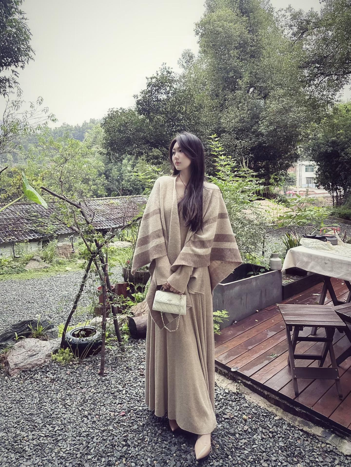 V-Neck Knit Shawl and Knit Dress Two-Piece Set for Women – Style f31a6a