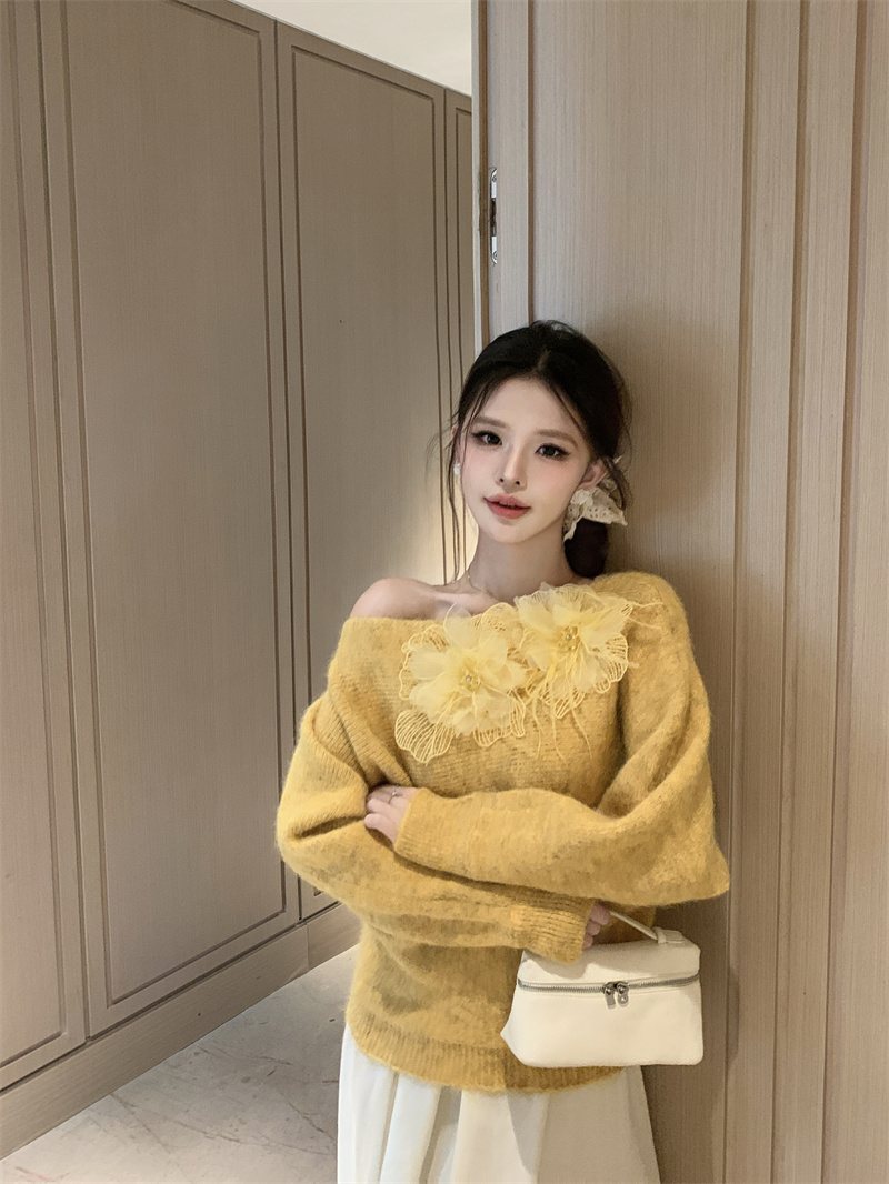 French Style 3D Floral Knit Sweater 2025 Winter Lazy Loose Fit