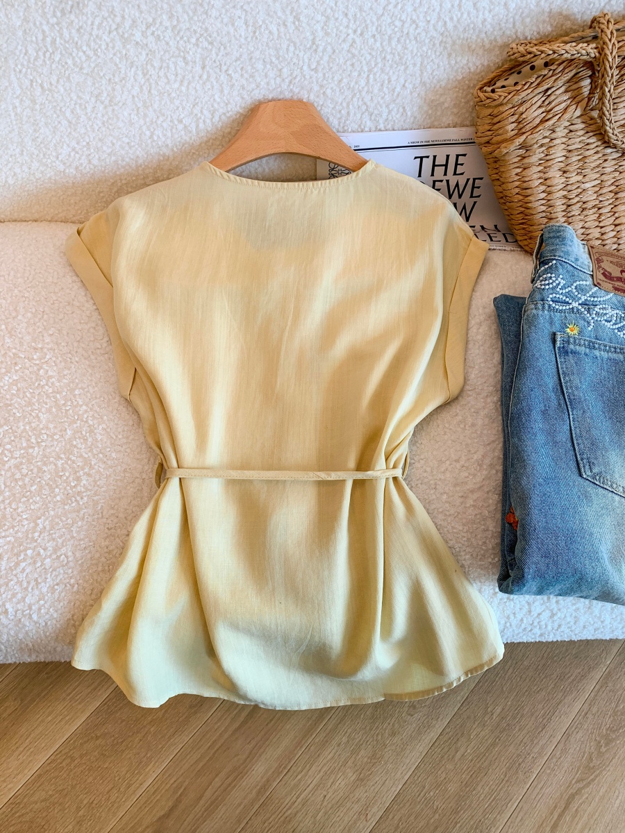 Korean V-Neck Tie-Waist Sleeveless Shirt Women Summer Loose Slimming Versatile - Image 3