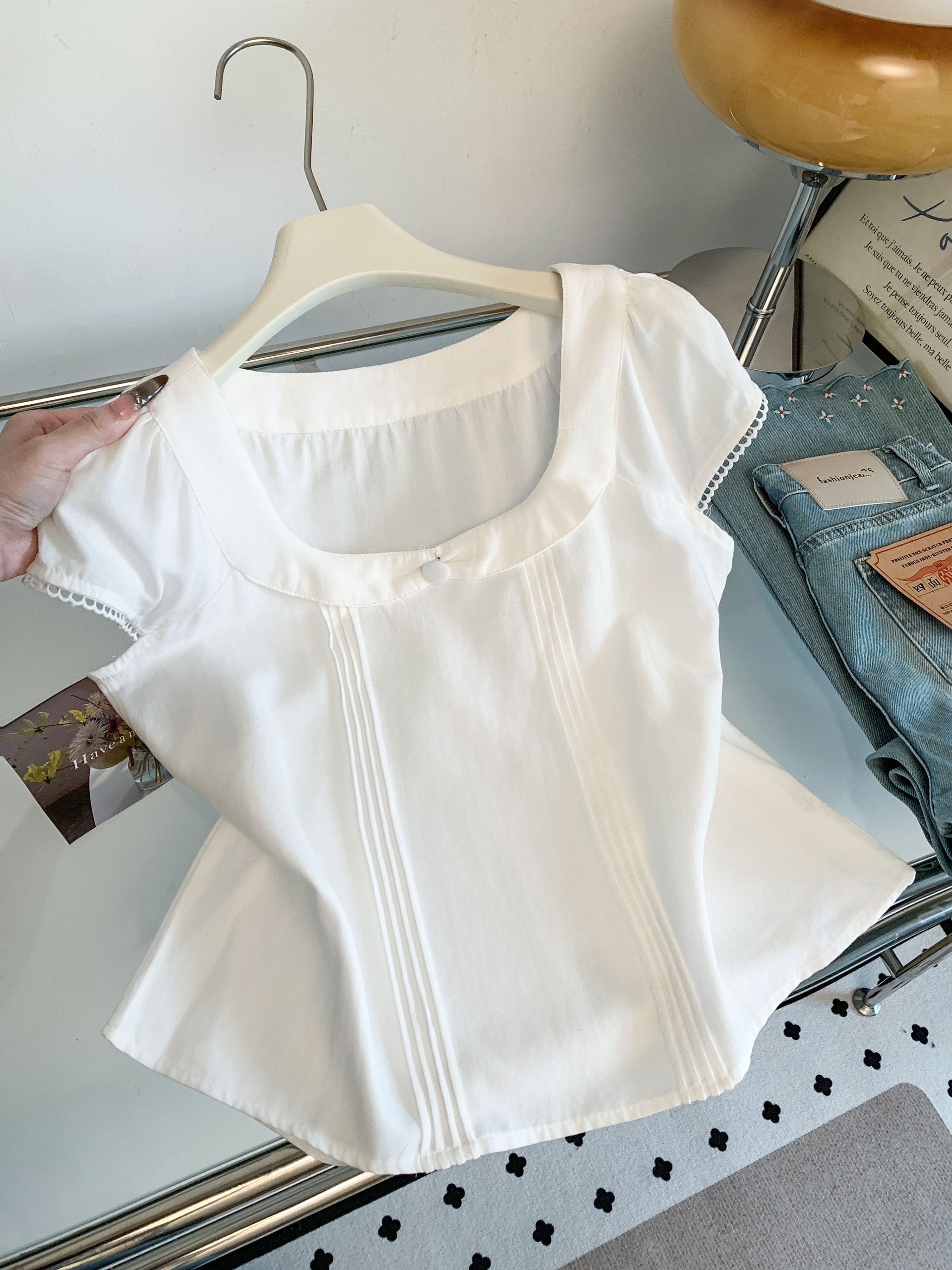 Women’s Korean Sweet Style Short Sleeve Shirt Slimming Casual Top