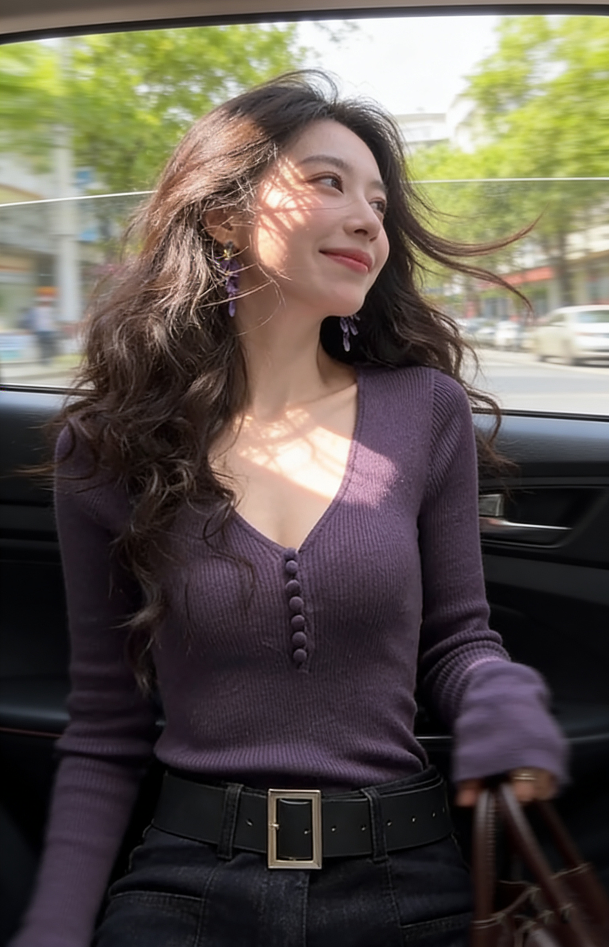 Slim Fit Long Sleeve Knit Base Layer Top Purple Women’s Fall Winter Warm Sweater