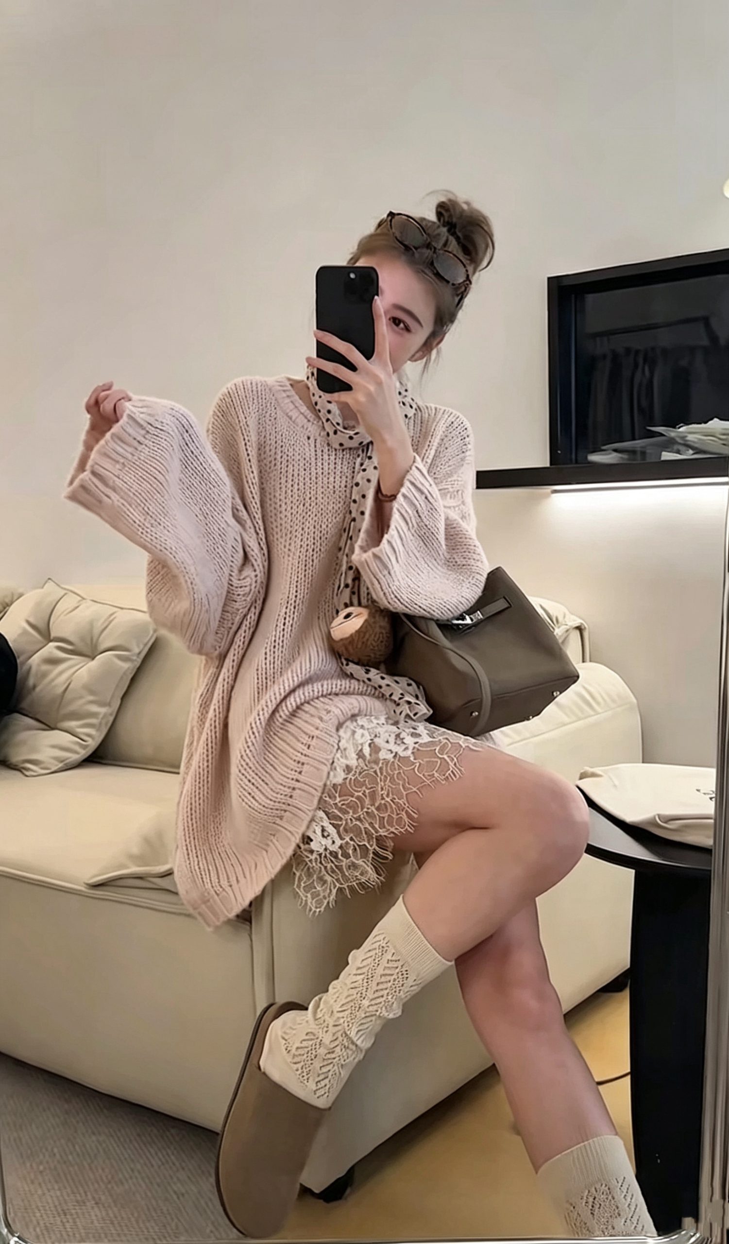 Tidal Twilight Mohair Lazy Loose Versatile Soft Long Sleeve Knit Sweater